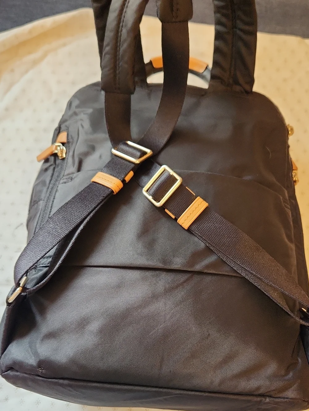 Tumi Voyager Harper Black Backpack with Tan Leather Accents